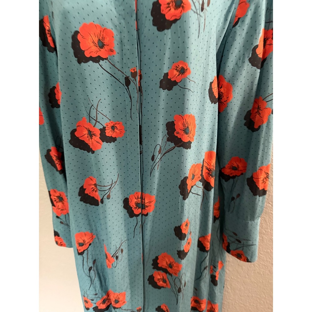 Equipment Femme Teal Blue Silk Dress Poppy Floral Shirt SZ M Midi Modest - Picture 2 of 10